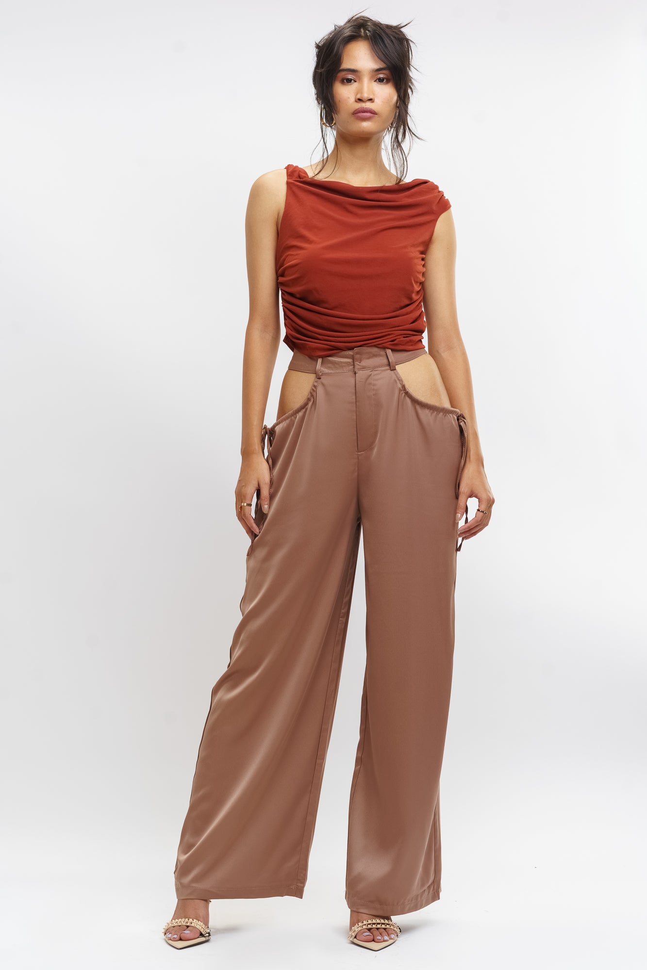Solid Cutout Wide Leg Pants | SHEIN IN